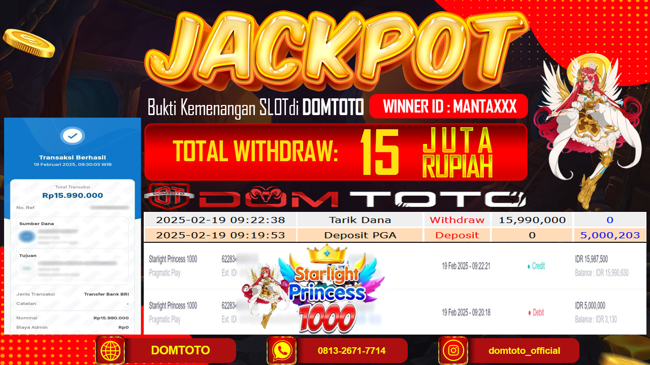 JACKPOT SLOT STARLIGHT PRINCESS 1000 19 FEBRUARI 2025